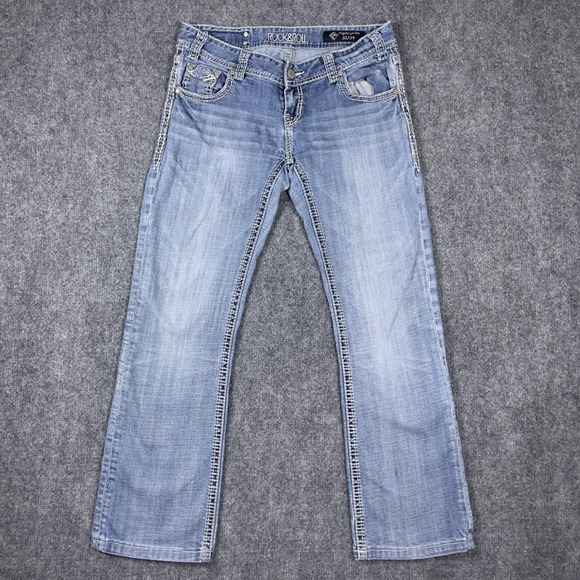Rock and Roll Cowgirl Denim - Y2K Rock and Roll Cowgirl Low Rise Bootcut Jeans Womens 31x29 Blue W0-3632